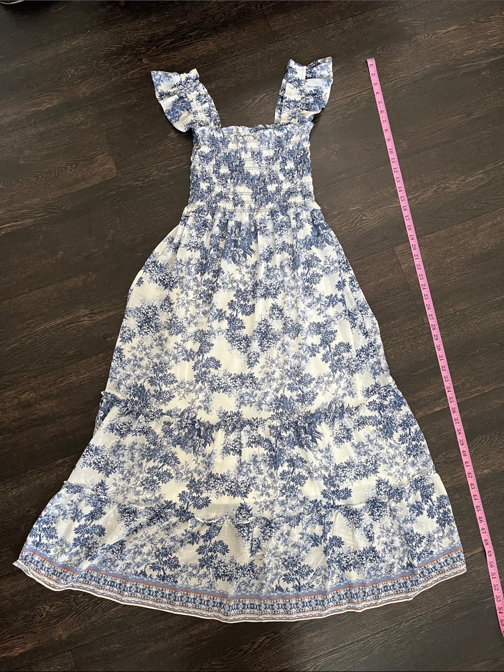 Blue and White Floral Smocked Maxi Sundress
